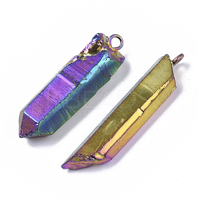 PVD Vacuum Plating Natural Quartz Crystal Pendants G-R461-07B-1