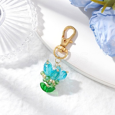 Flower Glass Pendants Decorations HJEW-MZ00248-03-1