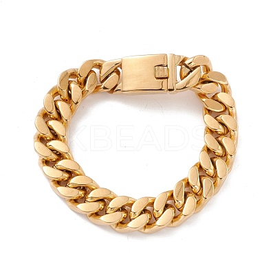 Ion Plating(IP) 304 Stainless Steel Curb Chains Bracelet for Women BJEW-E107-10G-1