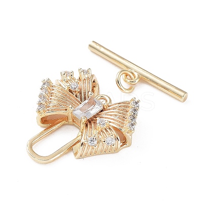 Brass Pave Clear Cubic Zirconia Toggle Clasps KK-G474-04G-1