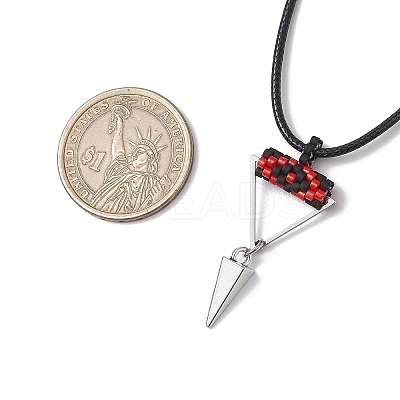 Cylinder Seed Beaded Evil Eye & Alloy Pyramid Cone Pendant Necklaces NJEW-MZ00105-1