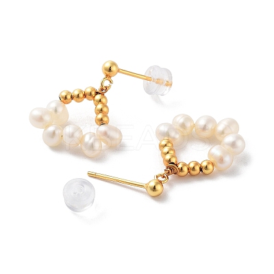 Natural Pearl Stud Earrings for Women EJEW-E303-27G-1
