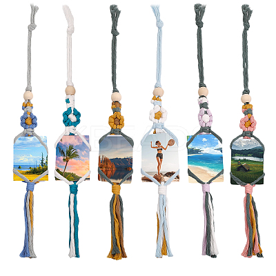 6Pcs 6 Colors Flower Cotton Braided Photo Holder Pendant Decorations HJEW-GL0001-12-1