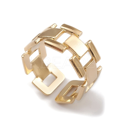 Ion Plating(IP) 304 Stainless Steel Hollow Out Rectangle Open Cuff Rings for Women RJEW-G285-55G-1