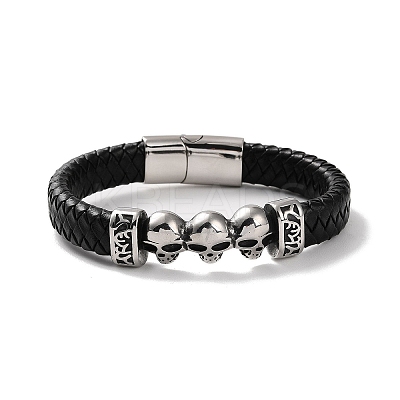 Men's Braided Black PU Leather Cord Bracelets BJEW-K243-18AS-1