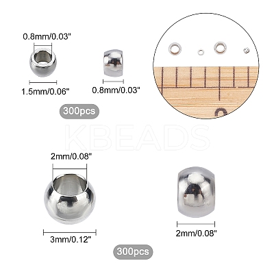 600Pcs 2 Style 304 Stainless Steel Spacer Beads STAS-PH0003-77-1