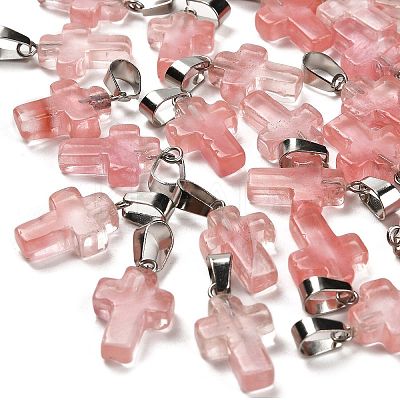 Cherry Quartz Glass Pendants G-Z067-04P-04-1