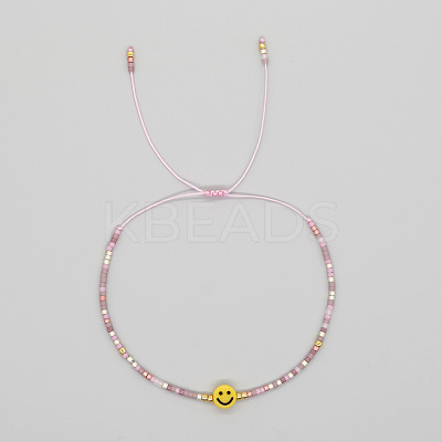 Smiling Face Glass Seed Bead Braided Bracelets for Women EQ4950-5-1