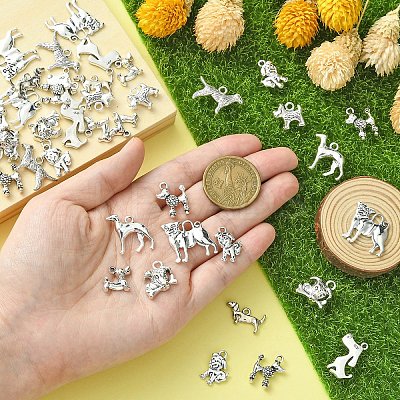 50Pcs 10 Styles Tibetan Style Alloy Dog Charms FIND-YW0004-83-1