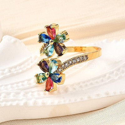 Brass Micro Pave Cubic Zirconia Cuff Rings RJEW-D308-03G-A-1