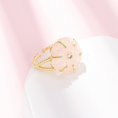 Flower Natural Mixed Stone Cuff Rings RJEW-G366-01G-1