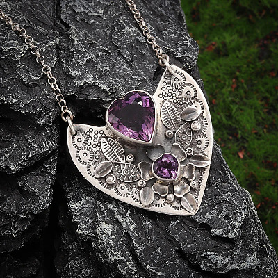 Alloy Amethyst Rhinestone Heart Pendant Necklaces for Women FS-WG5DD6E-01-1