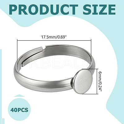 40Pcs 304 Stainless Steel Pad Ring Settings STAS-ME0003-24-1