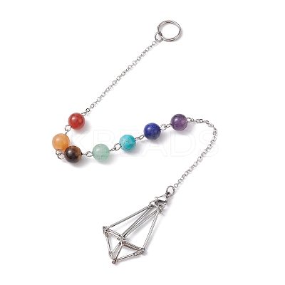 Chakra Mixed Synthetic & Natural Round Gemstone Pointed Dowsing Pendulums PALLOY-JF02520-01-1