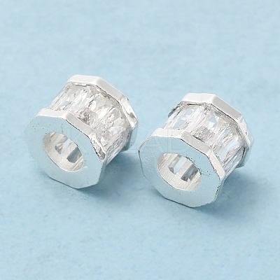 Rack Plating Brass Cubic Zirconia European Beads KK-R147-02S-1