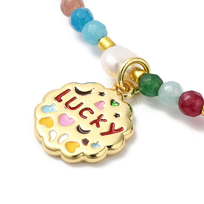Brass Enamel Flower with Word Lucky Pendant Necklace NJEW-G099-06G-1