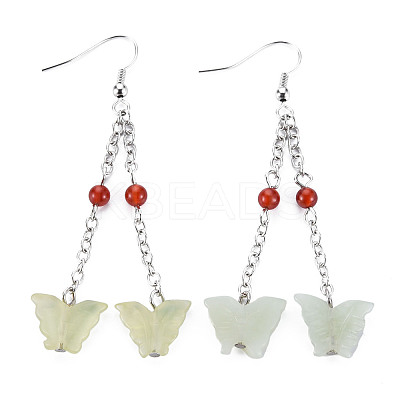 Butterfly Natural New Jade Dangle Earrings for Girl Women EJEW-S212-002-1