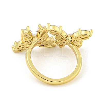 Rack Plated Brass Micro Pave Clear Cubic Zirconia Butterfly Open Cuff Rings for Women RJEW-Z042-01G-1