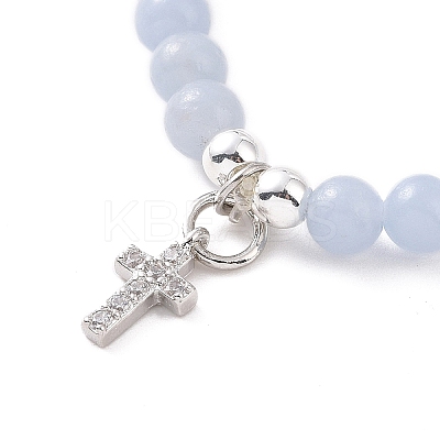 4Pcs 4 Style Natural Angelite & Lava Rock & Opalite Round Beaded Stretch Bracelets Set BJEW-JB09083-1
