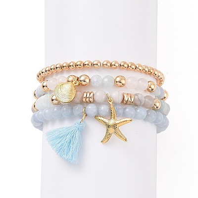 4Pcs 4 Style Natural & Synthetic Mixed Gemstone Beaded Stretch Bracelets Set BJEW-JB09115-1