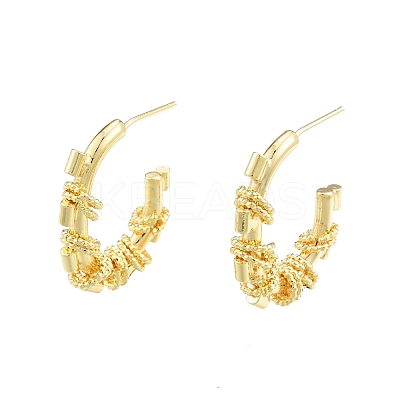Brass Ring Beaded Stud Earrings EJEW-G322-16G-1