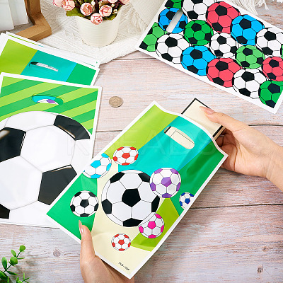 30Pcs 3 Style Rectangle Plastic Football Printed Gift Storage Bags with Hole Handles ABAG-TA0001-82-1