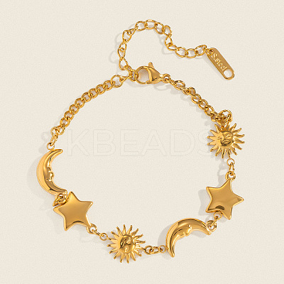 304 Stainless Steel Star & Sun & Moon Link Bracelets for Women PP4213-1-1