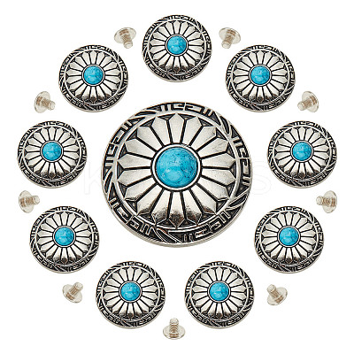 10Pcs Tibetan Style Alloy with Synthetic Turquoise Buttons BUTT-HY0001-09-1