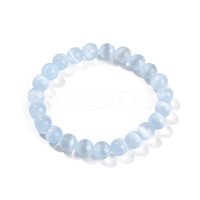Dyed Natural Selenite Round Beaded Stretch Bracelets for Women G-U005-02H-1