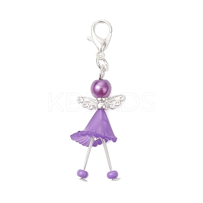 5Pcs Flower Angel Glass Seed & Acrylic Pendant Decorations HJEW-JM03563-01-1
