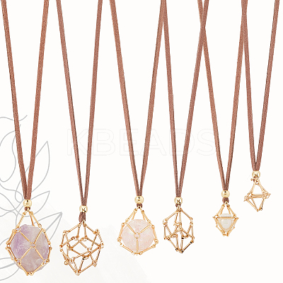 6Pcs 3 Styles Crystal Holder Cage Necklace MAK-SC0001-41G-1