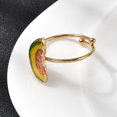 Adjustable 304 Stainless Steel Enamel Cuff Rings for Women LS-RJEW-B152-01G-01-1