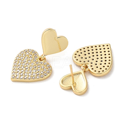 Brass Pave Clear Cubic Zirconia Stud Earrings for Women EJEW-M258-13G-1