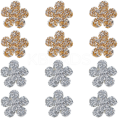 12Pcs 2 Colors Flower Hotfix Rhinestone Iron on Patches DIY-CP0009-64-1