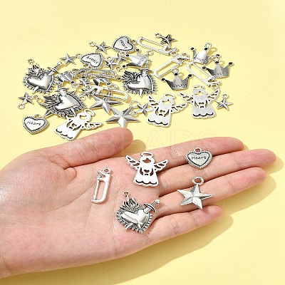 40Pcs 7 Styles Tibetan Style Alloy Pendants FIND-FS0004-31-1