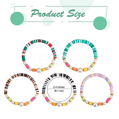 5Pcs 5 Colors Polymer Clay Heishi Beaded Stretch Bracelets Sets BJEW-SZ0001-55-1