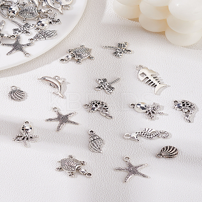 60Pcs 10 Styles Tibetan Style Alloy Pendants FIND-LP0003-15-1