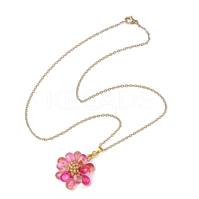 7Pcs 7 Colors Flower Handmade Glass Seed Beaded Pendant Necklaces NJEW-MZ00096-1