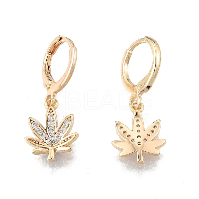 Clear Cubic Zirconia Maple Leaf Dangle Leverback Earrings EJEW-N012-80-1