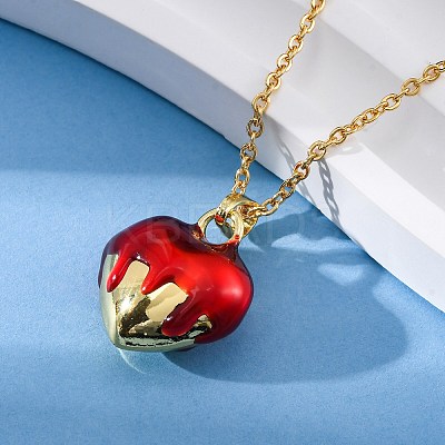Brass FireBrick Enamel Pendant Necklaces for Women NJEW-K381-08B-G-1