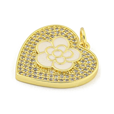 Rack Plating Heart with Flower Brass Micro Pave Clear Cubic Zirconia KK-Z053-23G-03-1