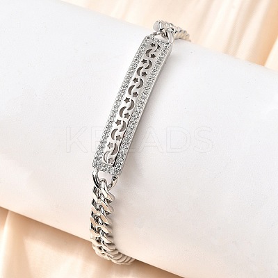Brass Micro Pave Clear Cubic Zirconia Rectangle Link Bracelets BJEW-F498-01B-P-1