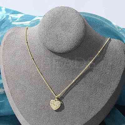 Brass Micro Pave Clear Cubic Zirconia Heart with Key Pendant Necklaces for Women NJEW-M088-02G-01-1