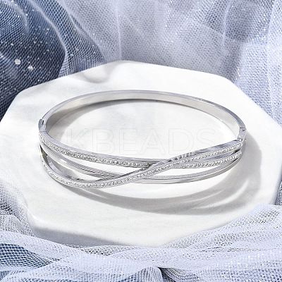 304 Stainless Steel Polymer Clay Rhinestone Hinged Bangles for Women BJEW-A011-16P-1