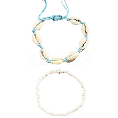 Glass Seed Beaded Stretch Anklets WGF5463-04-1