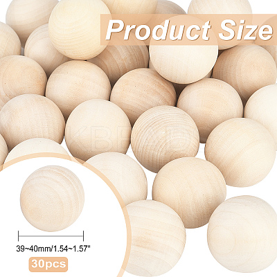 30Pcs Natural Wooden Round Ball WOOD-PH0002-19-1