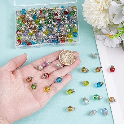 120Pcs 8 Colors Glass Charms PALLOY-HY00099-1