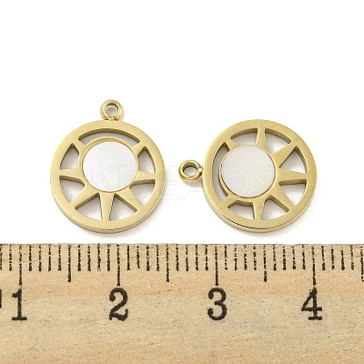 304 Stainless Steel Pave Shell Flat Round with Sun Charms STAS-P356-44G-1