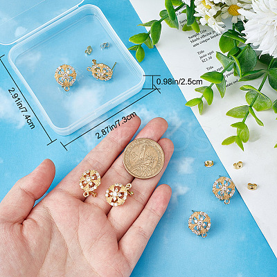 4 Pairs Brass Micro Pave Cubic Zirconia Flower Stud Earring Findings KK-BBC0008-01-1