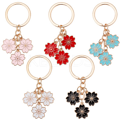 5Pcs 5 Colors Solid Color Sakura Enamel Keychain KEYC-CP0001-16-1